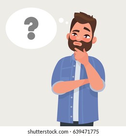 Man is thinking. Question mark. Vector illustration in cartoon style - Shutterstock ID 639471775