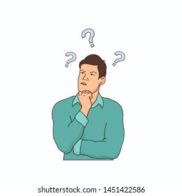  man thinking with question marks,puzzled illustration vector design