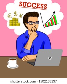 A man is thinking of running a successful business and making money.