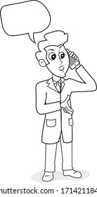 A man is thinking something while talking on the phone