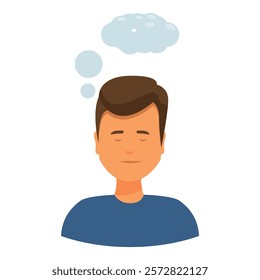 Man is thinking with thought bubbles above his head, representing his thoughts and ideas