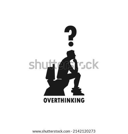 Man thinking in toilet simple black vector silhouette illustration.