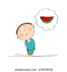 Man thinking of watermelon - original hand drawn illustration