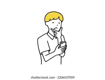 Man Thinking While Looking His Smartphone Stock Vector (Royalty Free ...