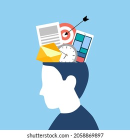 Man thinking of works in his head. Busy and stress from work. Deadline.