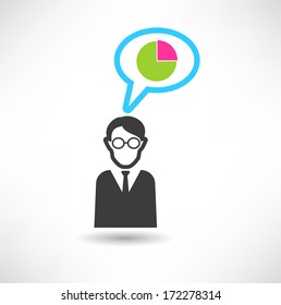Man thinks about chart. Businessman concept icon