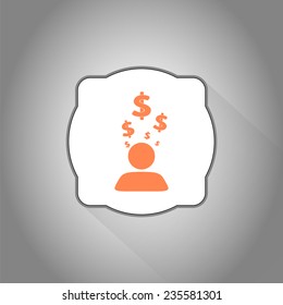 Man thinks about the dollar. Person, head over to the dollar. Flat Design Style. Made in vector