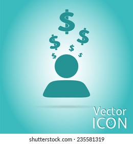 Man thinks about the dollar. Person, head over to the dollar. Flat Design Style. Made in vector