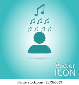 Man thinks about the dollar. Person icon over his head musical note icon. Flat Design Style. Made in vector