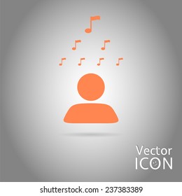 Man thinks about the dollar. Person icon over his head musical note icon. Flat Design Style. Made in vector