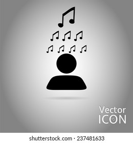 Man thinks about the dollar. Person icon over his head musical note icon. Flat Design Style. Made in vector