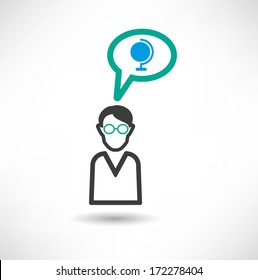 Man thinks about globe . Science concept icon