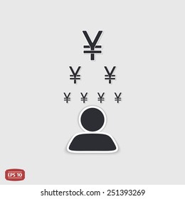 Man thinks about the money icons. The Japanese currency. Flat Design Style. Made in vector illustration