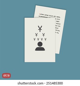 Man thinks about the money icons. Yen currency symbol. Chinese currency. Flat design style. Made in vector illustration