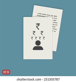 Man thinks about the money icons. Indian rupee currency symbol. Flat design style. Made in vector illustration