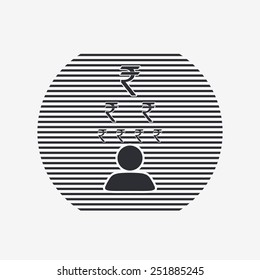 Man thinks about the money icons. Indian rupee currency symbol. Flat design style. Made in vector illustration