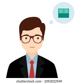 The man thinks about the money. vector illustration