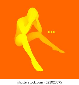 Man Thinks about a Problem. Despair, Depression, Hopelessness, Addiction Concept. 3D Model of Man. Vector Illustration.