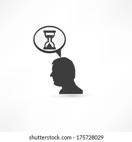 Man thinks about time. Businessman concept icon