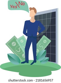 
un hombre piensa si los paneles solares son rentables