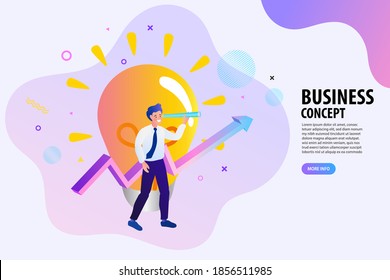 Man thinks of great idea. Good idea reach inspiration motivation, found solution for success at work. Vector illustration.
