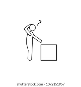 man thinks how to carry a box icon. Element of man carries a box illustration. Premium quality graphic design icon. Signs and symbols collection icon for websites on white background