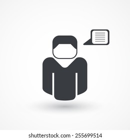 Man thinks icon. User talking. Speech bubble