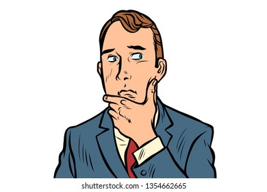 man thinks, isolate on white background. Comic cartoon pop art vector retro vintage drawing
