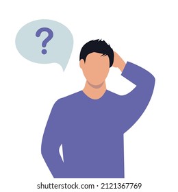 The man thinks. Question Mark. Vector illustration in cartoon style