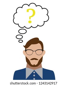 man thinks of questions