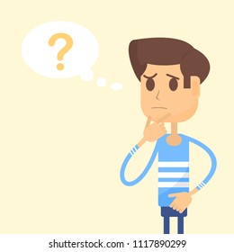 Man thinks and there is a question mark in speech bubble