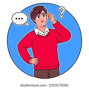 a man thinks, think bubble, wondering doubt