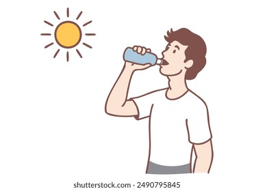 man thirsty from heat of the summer sun. man feels so thirsty because of hot weather. Hand drawn style vector design illustrations.