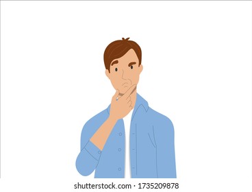 Der Mann dachte über die Wahl nach, reflektiert. Vector Illustration, flache Zeichentrickgestaltung, 10.