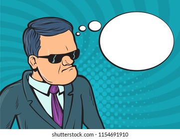 man with a thought bubble retro style illustration