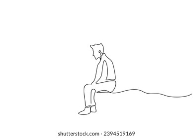 man thoughtful negative bad feelings old remembers looking away waiting sitting one line art design