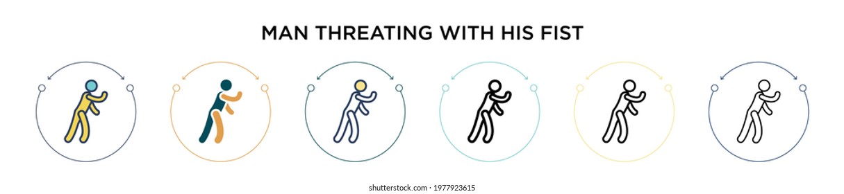 Man threating with his fist icon in filled, thin line, outline and stroke style. Vector illustration of two colored and black man threating with his fist vector icons designs can be used for mobile, 