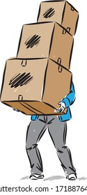 MAN WITH THREE heavy BOXES MOVING CONCEPT vector illustration