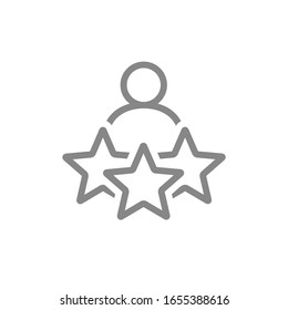 Man and three stars, rating line icon. User reviews, feedback, quality control symbol