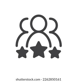 Man and three stars, rating line icon. User reviews, feedback, quality control symbol.