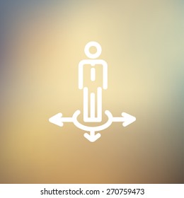Man in three ways icon thin line for web and mobile, modern minimalistic flat design. Vector white icon on gradient mesh background.
