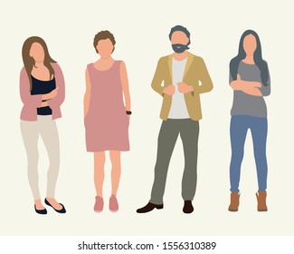 A man and three women. Vector characters, flat icon, isolated on white background.