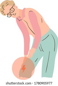 Man with throat pain touching his neck. Flat lineart modern trendy style. Hand drawn vector character illustration. Isolated on white background.