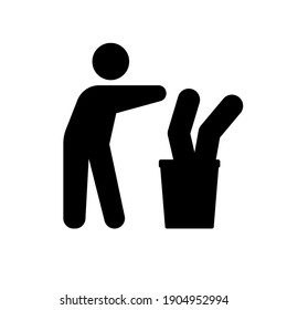 a man throw another person sign into the trash bin. Isolated Vector illustration