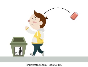 man throw can out of bin cartoon vector