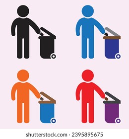 man throw garbage, waste, trash, dust in dustbin vector icon
