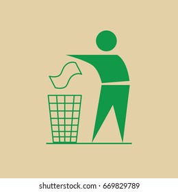 Man Throw Rubbish In Bin Recycle Utilization Logo Web Icon Vector Illustration