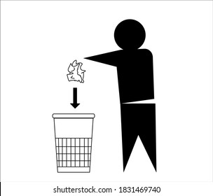 man throw rubbish into the dustbin vector icon