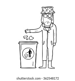 man throw trash on a garbage