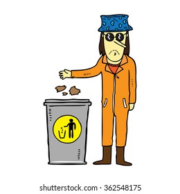 man throw trash on a garbage